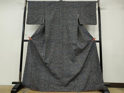 平和屋着物●上質な小紋　紬地　型染め　吉祥花文　正絹　逸品　CABH2456ut