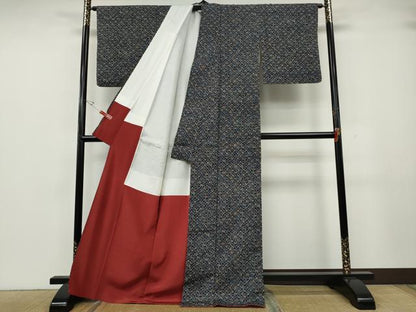 平和屋着物●上質な小紋　紬地　型染め　吉祥花文　正絹　逸品　CABH2456ut