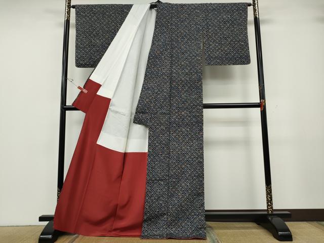 平和屋着物●上質な小紋　紬地　型染め　吉祥花文　正絹　逸品　CABH2456ut