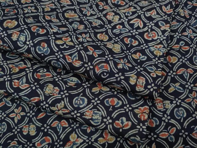 平和屋着物●上質な小紋　紬地　型染め　吉祥花文　正絹　逸品　CABH2456ut
