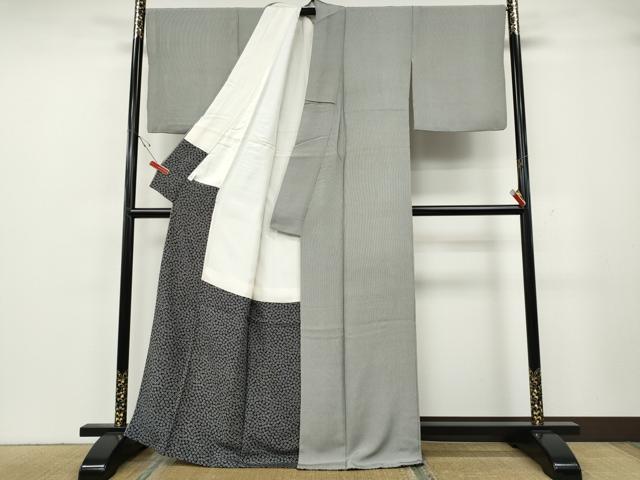 平和屋着物●江戸小紋　万筋　黒色×生成り色　正絹　逸品　CABH2457ut