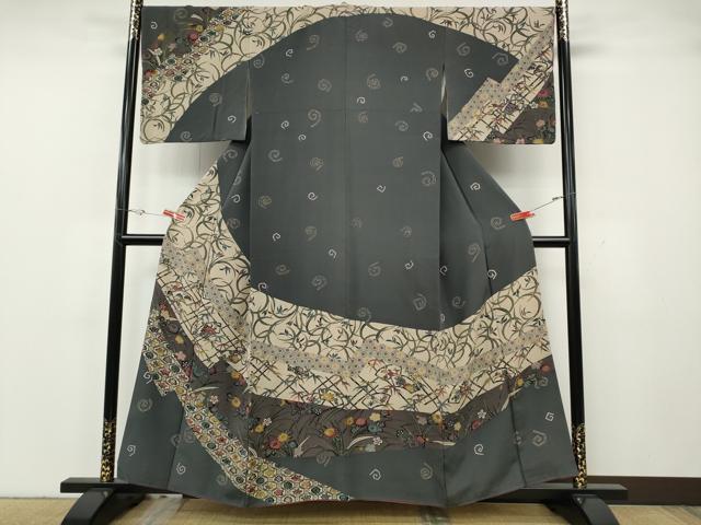 平和屋着物●訪問着　型染め　地紙草花文　正絹　逸品　CABH2464ut