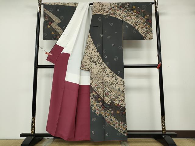 平和屋着物●訪問着　型染め　地紙草花文　正絹　逸品　CABH2464ut