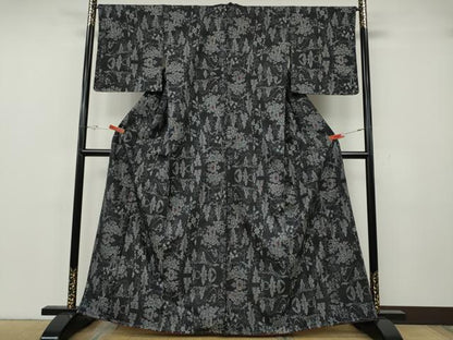 平和屋着物●本場大島紬　9マルキ　草花文　正絹　逸品　CABH2465ut