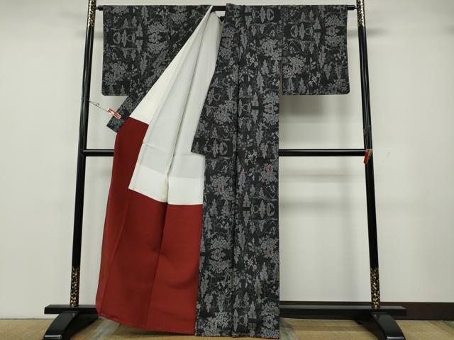平和屋着物●本場大島紬　9マルキ　草花文　正絹　逸品　CABH2465ut