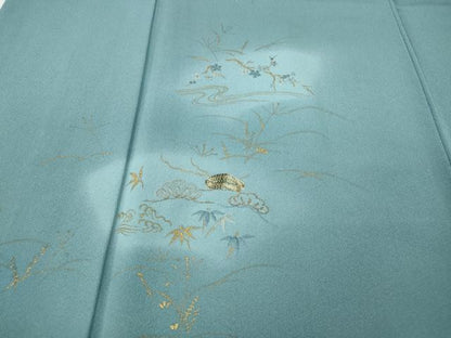 平和屋着物●訪問着　駒刺繍　竹垣流水枝花文　金彩　正絹　逸品　CABH2479ut