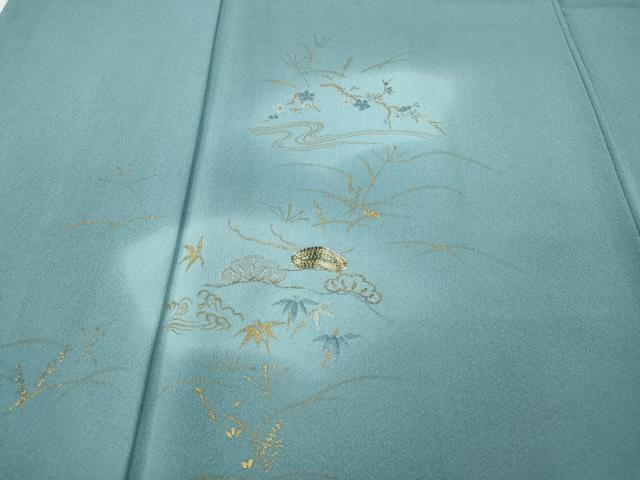 平和屋着物●訪問着　駒刺繍　竹垣流水枝花文　金彩　正絹　逸品　CABH2479ut