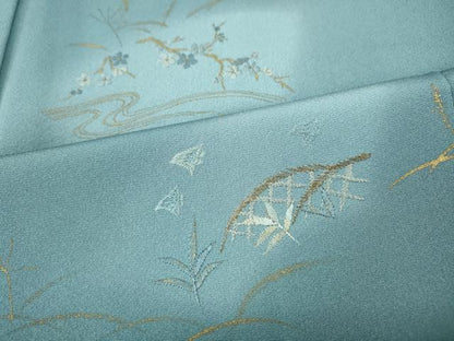 平和屋着物●訪問着　駒刺繍　竹垣流水枝花文　金彩　正絹　逸品　CABH2479ut