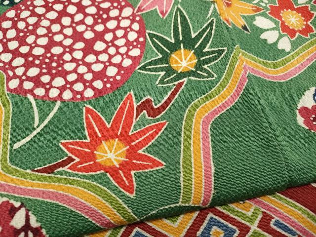 平和屋着物●和染紅型　栗山紅型　栗山吉三郎　訪問着　雲取り吉祥草花文　鬼しぼ縮緬　正絹　逸品　CABH2482ut