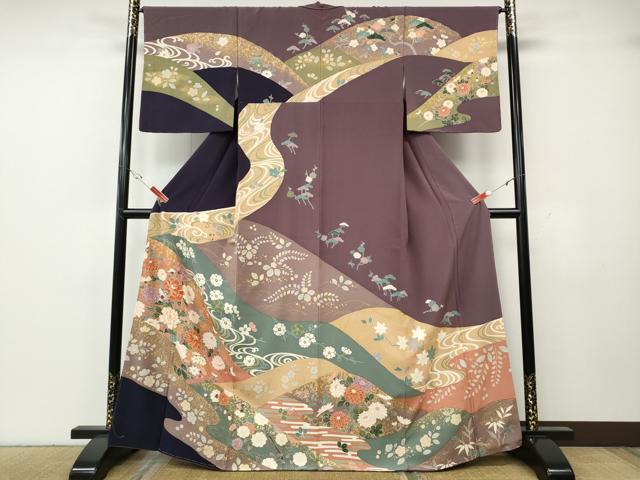 平和屋着物●訪問着　駒刺繍　草花文　金彩　正絹　逸品　未使用　CABH2485ut