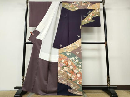 平和屋着物●訪問着　駒刺繍　草花文　金彩　正絹　逸品　未使用　CABH2485ut