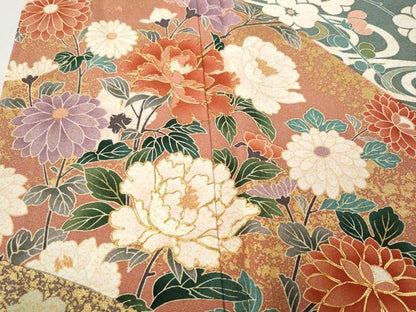 平和屋着物●訪問着　駒刺繍　草花文　金彩　正絹　逸品　未使用　CABH2485ut