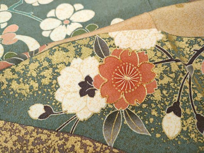 平和屋着物●訪問着　駒刺繍　草花文　金彩　正絹　逸品　未使用　CABH2485ut