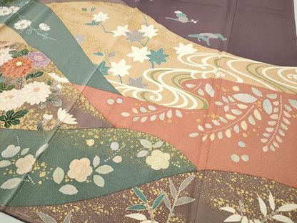 平和屋着物●訪問着　駒刺繍　草花文　金彩　正絹　逸品　未使用　CABH2485ut
