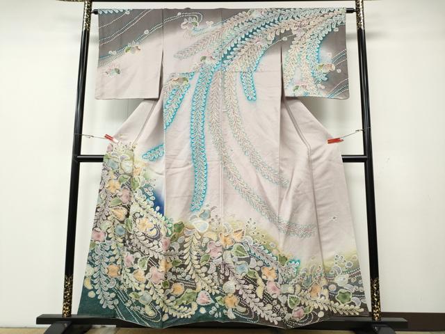 平和屋着物●訪問着　辻が花　絞り　銀通し地　正絹　逸品　CABH2487ut