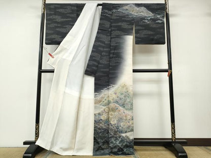 平和屋着物●吉乃一廉　幻の辻が花　訪問着　辻が花　絞り　遠山文　暈し染め　銀通し地　正絹　逸品　CABH2488ut