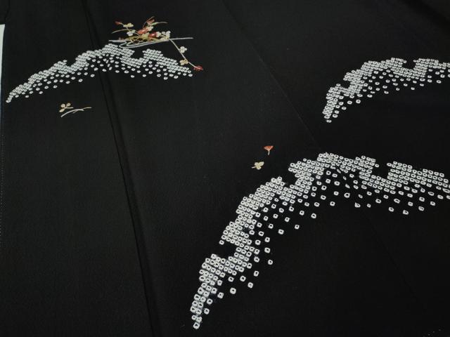 平和屋着物●訪問着　絞り　刺繍　雪芝花文　黒地　金糸　正絹　逸品　CABH2489ut