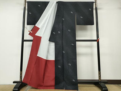 平和屋着物●小紋　兎斜線文　黒地　洗える着物　CABH2491ut