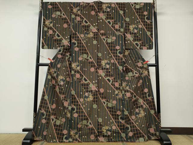 平和屋着物●小紋　花唐草丸文　金彩　洗える着物　CABH2492ut