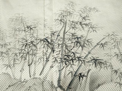 平和屋着物●訪問着　本場染大島紬　白大島　7マルキ　手描き　刺繍　滝　笹竹文　正絹　逸品　CABH2497ut