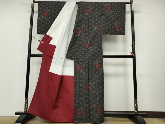 平和屋着物●本場大島紬　9マルキ　麻の葉枝花文　恵大島紬織物謹製　証紙付き　正絹　逸品　CABH2504ut