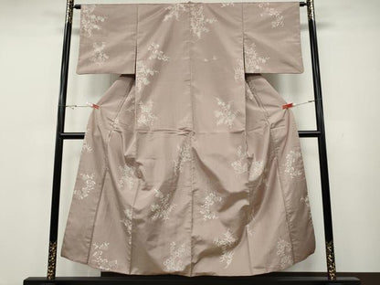 平和屋着物●上質な小紋　紬地　草花文　正絹　逸品　CABH2508ut