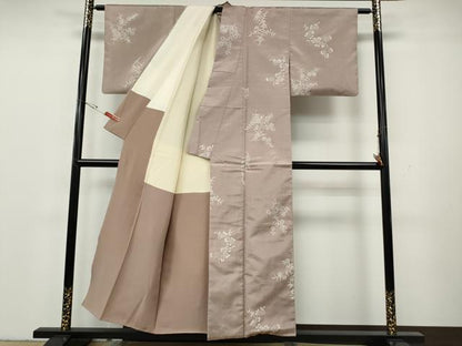 平和屋着物●上質な小紋　紬地　草花文　正絹　逸品　CABH2508ut