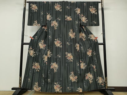 平和屋着物●小紋　舞花文　シルエット　工芸染織小いけ扱い　洗える着物　CABH2510ut