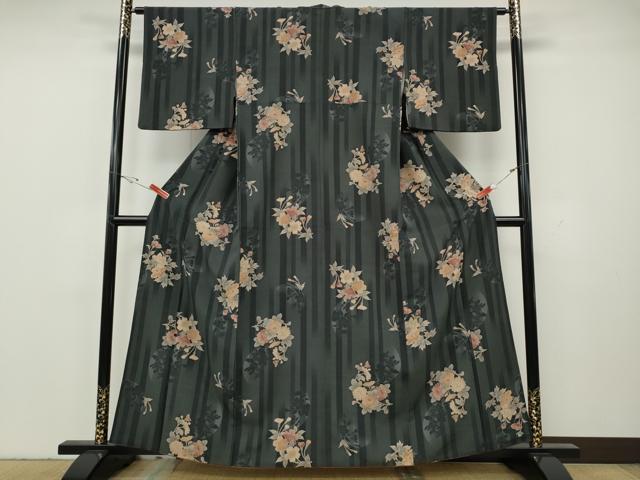 平和屋着物●小紋　舞花文　シルエット　工芸染織小いけ扱い　洗える着物　CABH2510ut