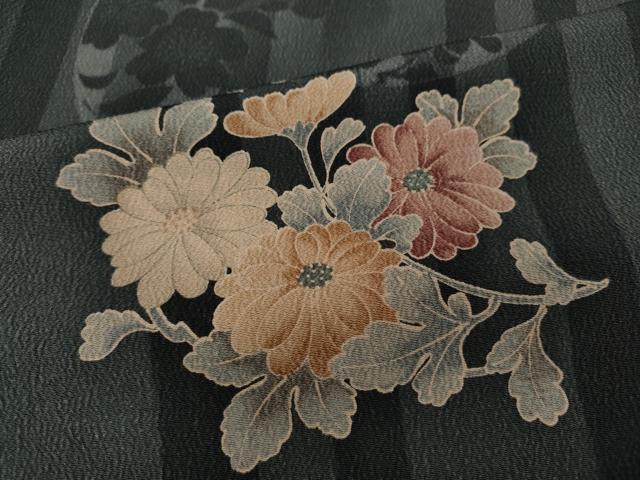 平和屋着物●小紋　舞花文　シルエット　工芸染織小いけ扱い　洗える着物　CABH2510ut
