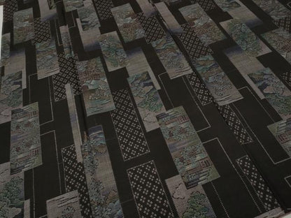 平和屋着物●本場大島紬　9マルキ　泥染め　短冊重ね風景草花文　くぼた謹製　証紙付き　正絹　逸品　未使用　CABH2513ut