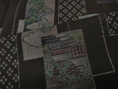 平和屋着物●本場大島紬　9マルキ　泥染め　短冊重ね風景草花文　くぼた謹製　証紙付き　正絹　逸品　未使用　CABH2513ut
