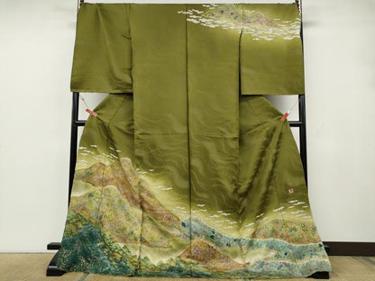 平和屋着物●吉乃一廉　幻の辻が花　訪問着　辻が花　絞り　遠山文　暈し染め　銀通し地　仮絵羽　正絹　逸品　未使用　CABH2521ut