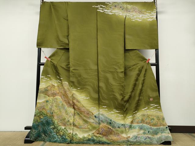 平和屋着物●吉乃一廉　幻の辻が花　訪問着　辻が花　絞り　遠山文　暈し染め　銀通し地　仮絵羽　正絹　逸品　未使用　CABH2521ut