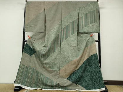 平和屋着物●訪問着　型染め　切嵌こぼれ松葉吉祥文　仮絵羽　正絹　逸品　未使用　CABH2525ut
