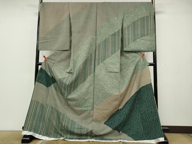 平和屋着物●訪問着　型染め　切嵌こぼれ松葉吉祥文　仮絵羽　正絹　逸品　未使用　CABH2525ut