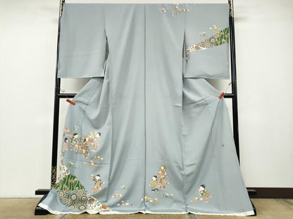 平和屋着物●訪問着　作家物　童子遊び　草花文　金彩　仮絵羽　正絹　逸品　未使用　CABH2527ut