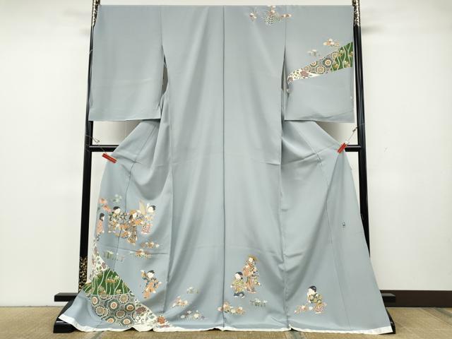 平和屋着物●訪問着　作家物　童子遊び　草花文　金彩　仮絵羽　正絹　逸品　未使用　CABH2527ut