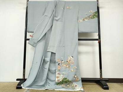 平和屋着物●訪問着　作家物　童子遊び　草花文　金彩　仮絵羽　正絹　逸品　未使用　CABH2527ut