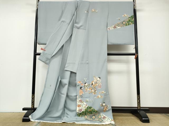平和屋着物●訪問着　作家物　童子遊び　草花文　金彩　仮絵羽　正絹　逸品　未使用　CABH2527ut