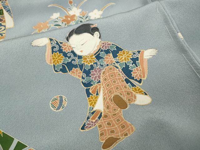 平和屋着物●訪問着　作家物　童子遊び　草花文　金彩　仮絵羽　正絹　逸品　未使用　CABH2527ut