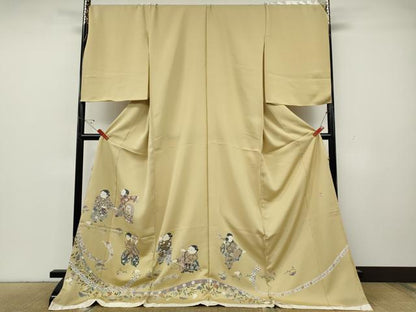 平和屋着物●色留訪問着　友禅　作家物　童子楽器花文　仮絵羽　正絹　逸品　未使用　CABH2528ut