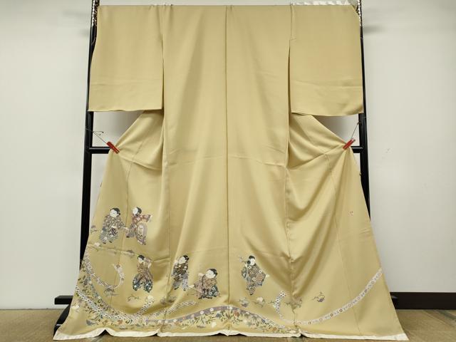 平和屋着物●色留訪問着　友禅　作家物　童子楽器花文　仮絵羽　正絹　逸品　未使用　CABH2528ut
