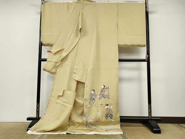 平和屋着物●色留訪問着　友禅　作家物　童子楽器花文　仮絵羽　正絹　逸品　未使用　CABH2528ut