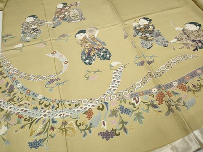 平和屋着物●色留訪問着　友禅　作家物　童子楽器花文　仮絵羽　正絹　逸品　未使用　CABH2528ut