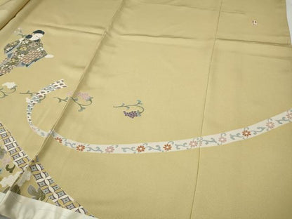 平和屋着物●色留訪問着　友禅　作家物　童子楽器花文　仮絵羽　正絹　逸品　未使用　CABH2528ut