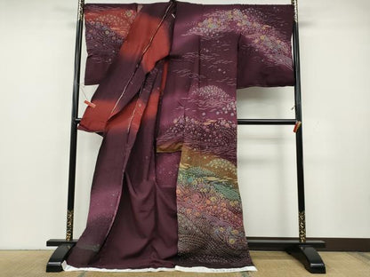 平和屋着物●吉乃一廉　幻の辻が花　訪問着　絞り　立波舞花文　暈し染め　仮絵羽　正絹　逸品　未使用　CABH2530ut