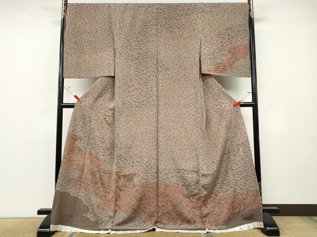 平和屋着物●重要無形文化財・伊勢手彫型本染・細合俊男　訪問着　雲取り流水草花文　鬼しぼ縮緬　仮絵羽　正絹　逸品　未使用　CABH2531ut