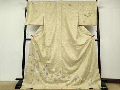 平和屋着物●訪問着　ぜんまい紬　舞草花文　染めの近江謹製　正絹　逸品　CABH2536ut