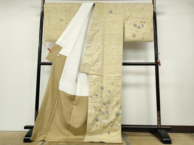 平和屋着物●訪問着　ぜんまい紬　舞草花文　染めの近江謹製　正絹　逸品　CABH2536ut